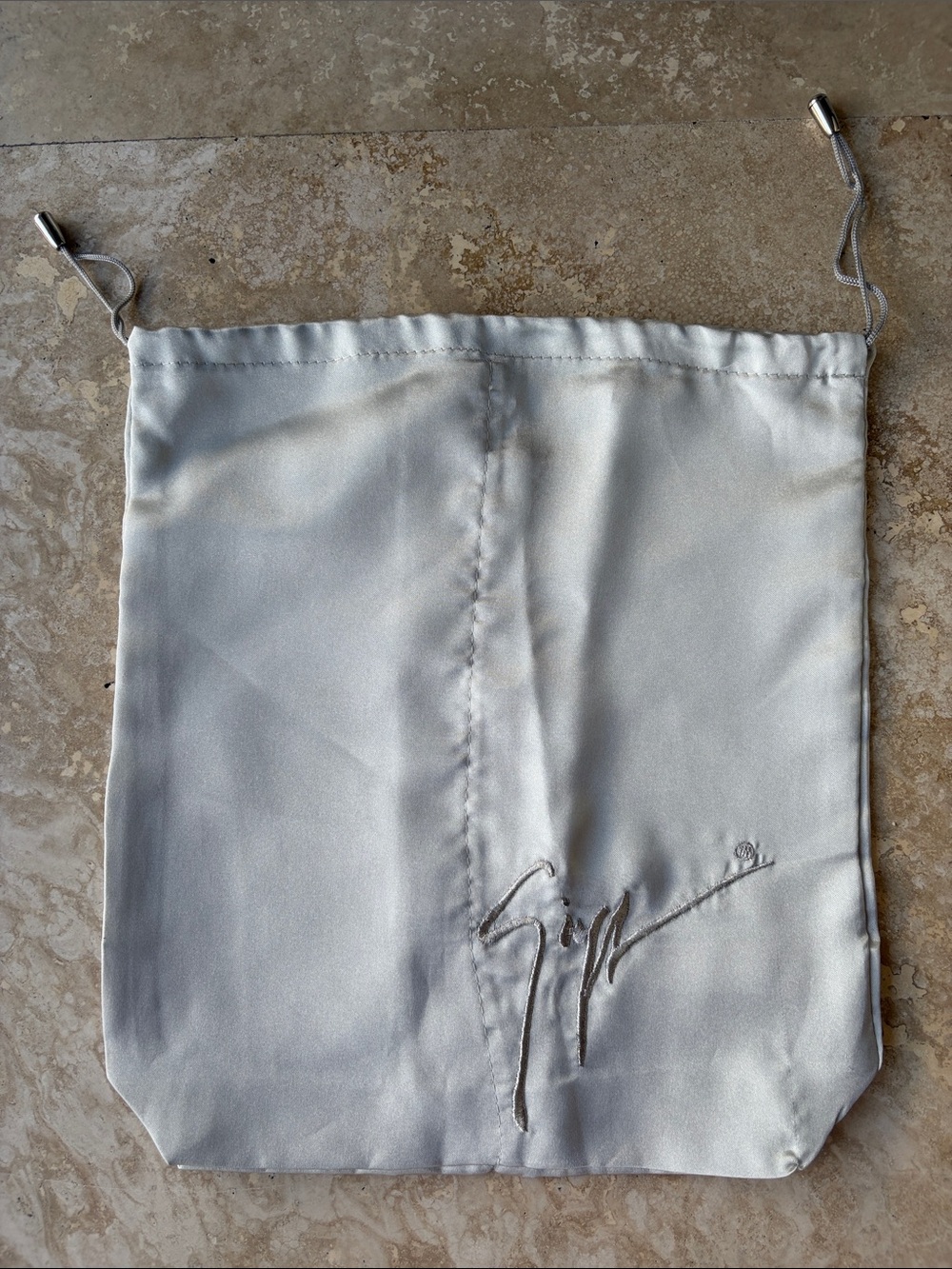 Giuseppe Zanotti Silver Silky Satin Dust Bag Made in Italy 12inch x 11.5inch